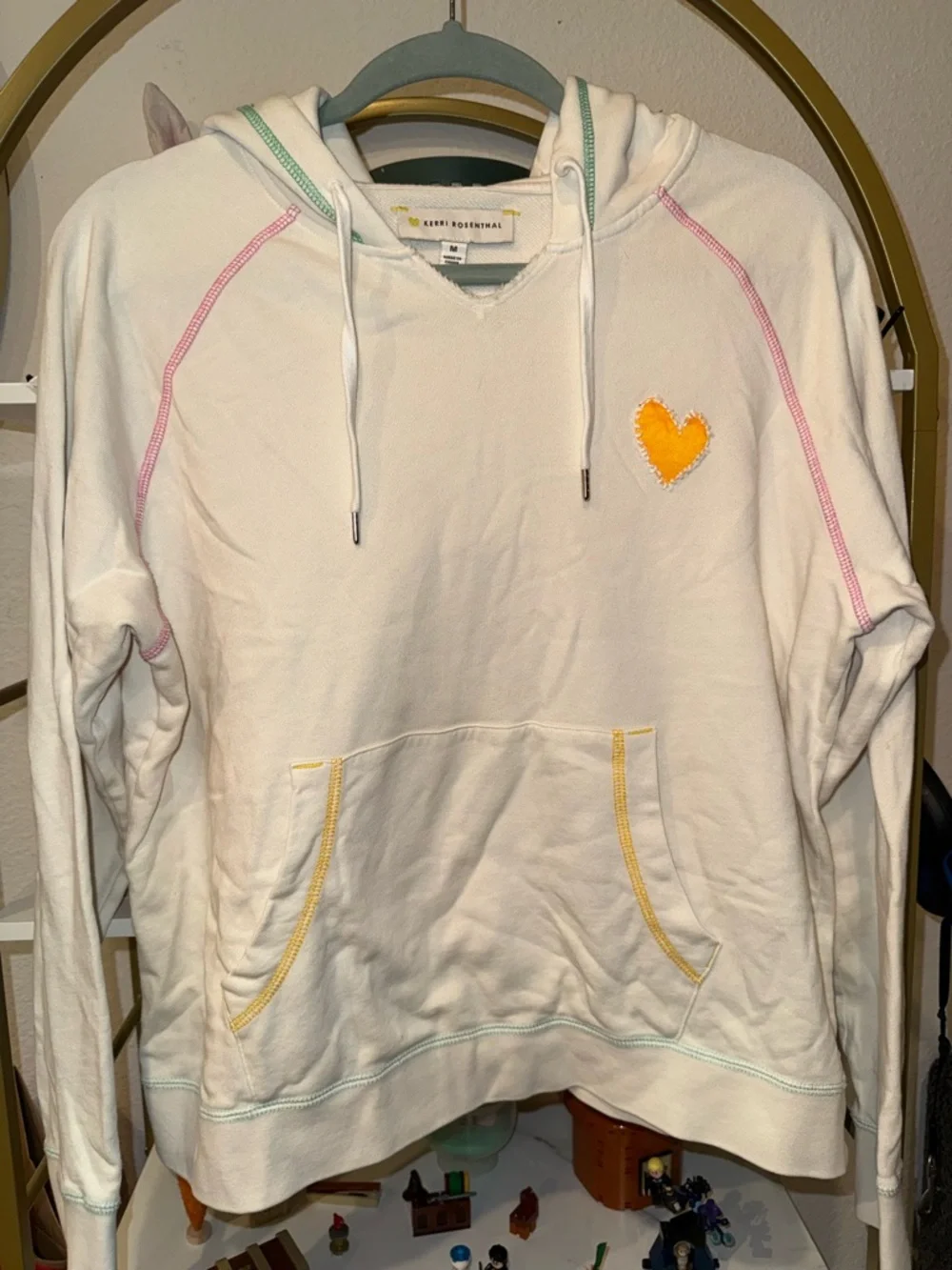 Sunwashed White Hoodie Sweater with Yellow Heart Accent - Picture 1 of 3